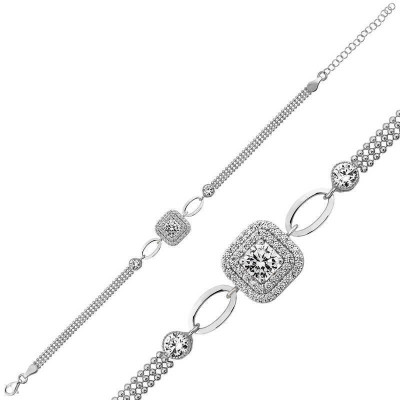 Gümüş Kare Montür Beyaz Taşlı Bileklik satın al Gümüş Kare Montür Beyaz Taşlı Bileklik