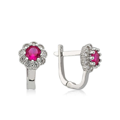 Gümüş Kırmızı Taşlı Çiçek Küpe satın al Gümüş Kırmızı Taşlı Çiçek Küpe